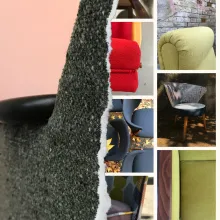 Eine Collage mit Details von Polstermöbeln
