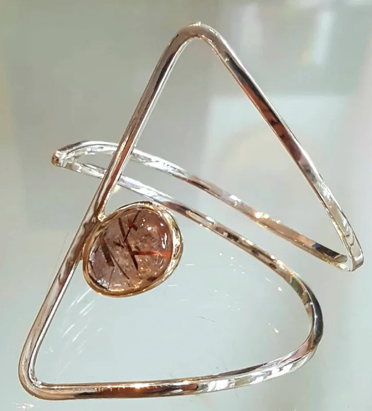 Armreif, 925 Silber Stahl polierte Struktur mit eingefasstem Rutil