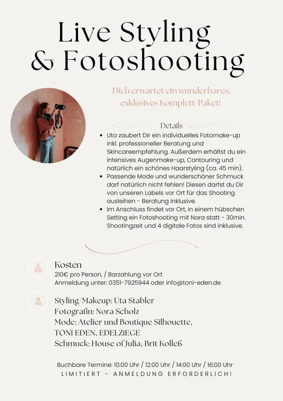 Nora Scholz Informationen zum Angebotspaket Live-Styling & Fotoshooting