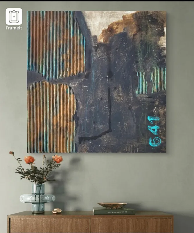 "Spuren der Zeit", Mixed Media,  Acryl, Rost, Flexkleber und Pappe auf Leinwand