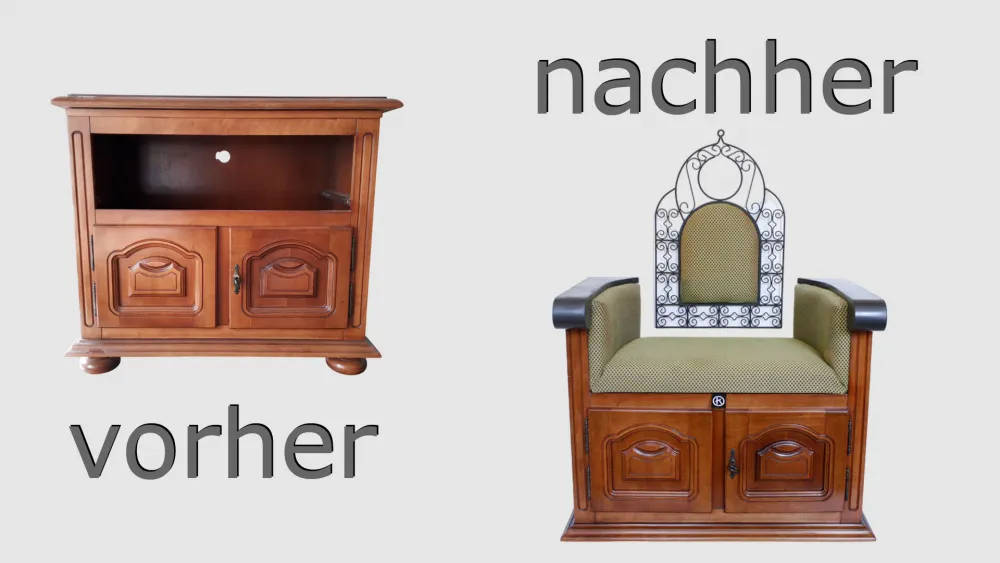 Umarbeitung eines Fernsehmöbels in eine Sitzkommode durch Recycling und Upcycling