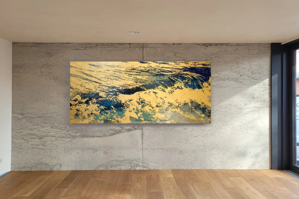 WELLE Goldbild (1,50 x 0,75 m) ausgeführt in Platingold 23,75 Karat, in Gold übertragene Fotografie