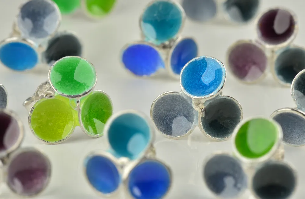 emailleschmuck, ohrstecker, ohrring, emaille, silber, bunt