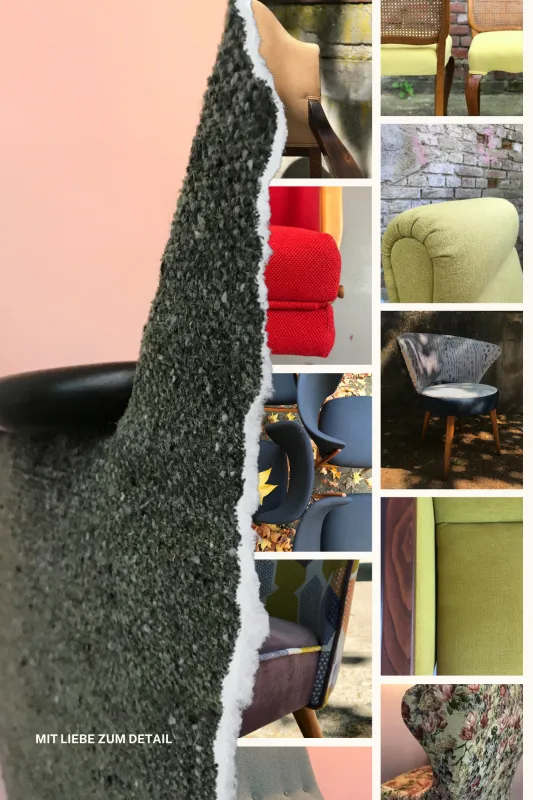 Eine Collage mit Details von Polstermöbeln
