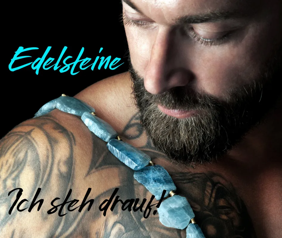 Marc Schuld Aquamarincollier mit 585/000 Gelbgoldzwischenteilen, handgefertigt